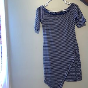 Blue and white dress with slit